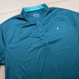 Primo Golf Blade Collar Polo Shirt Mens M Teal Geometric Pattern Performance